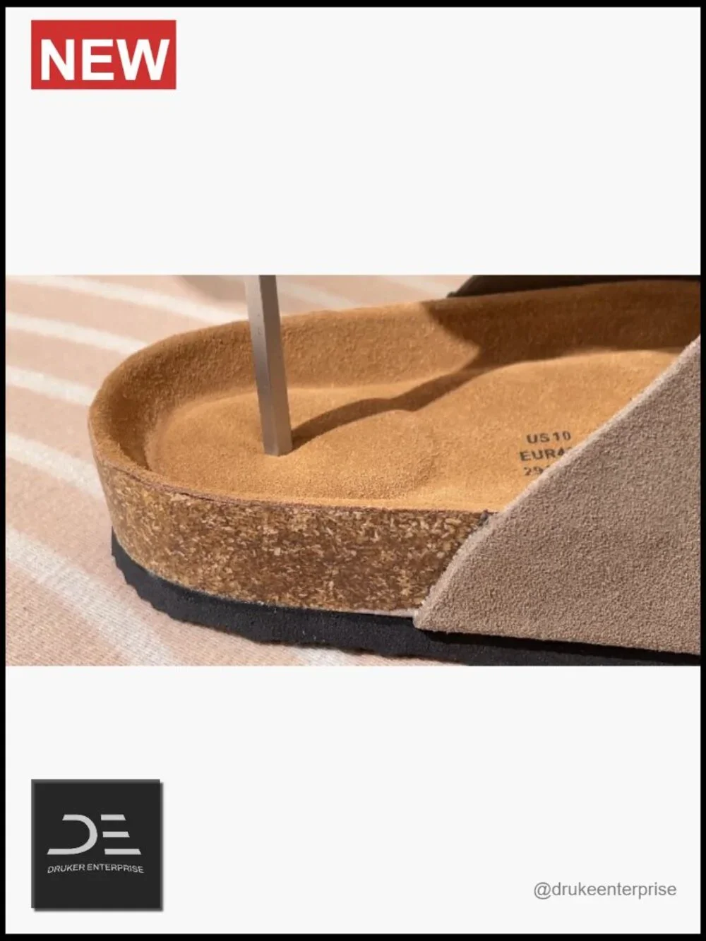Genuine Leather Sandals with Memory Foam Insole Cork Footbed Non-Slip Slide